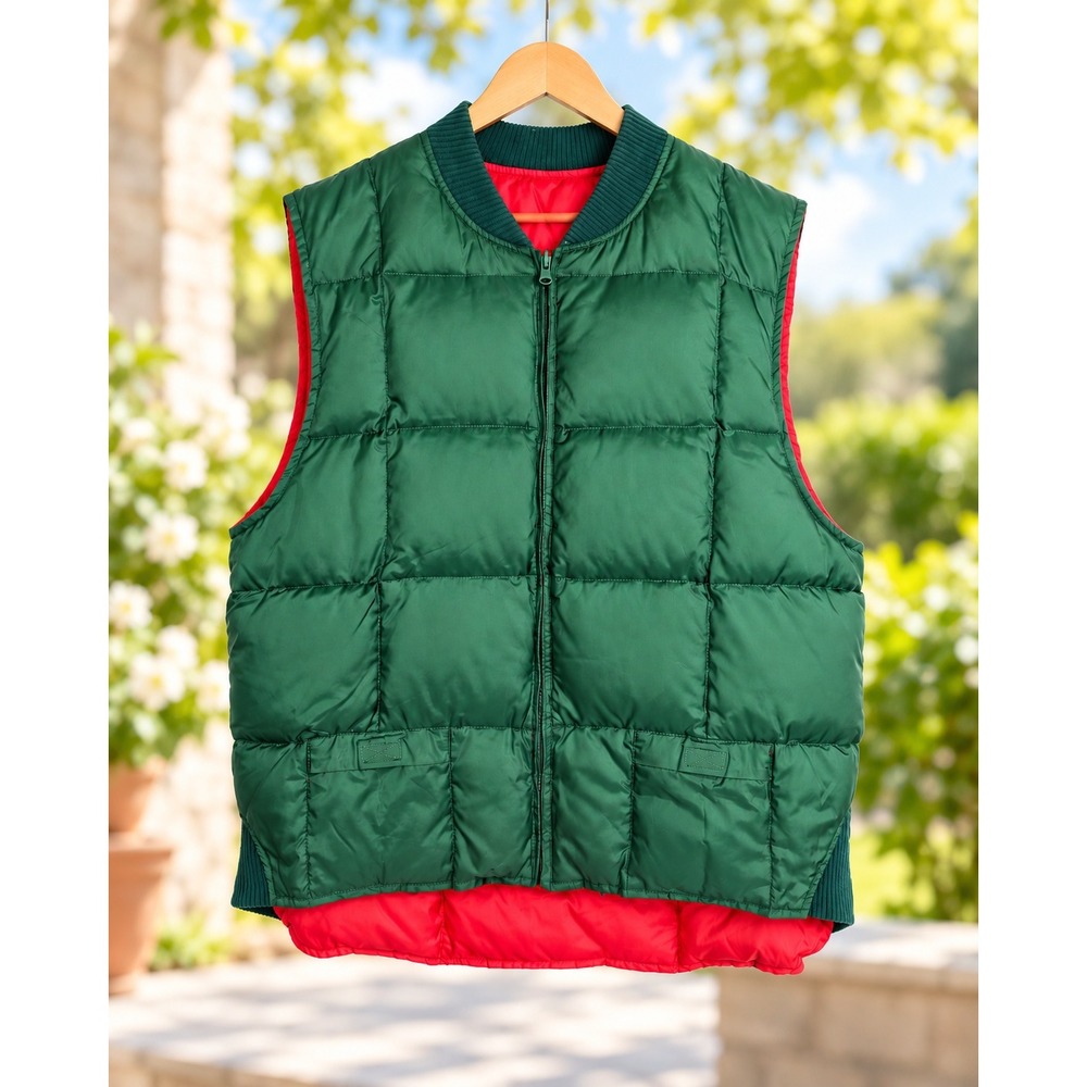 Pioneer Reversible Down Puffer Vest XXL Red Green Vintage Outdoor Gorpcore